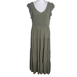 Pretty Garden Olive Green Smocked Midi Dress Size Large Green Cottagecore Dress